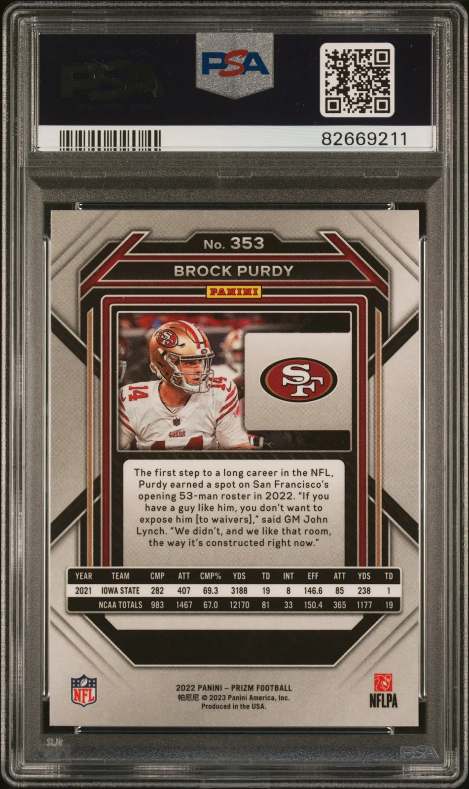 2022 Panini Prizm Brock Purdy 9 PSA #353 view 2