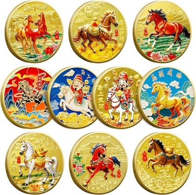 Gold Chinese Zodiac Coins - 10-Pc Horse Coin Set with Protective Cases