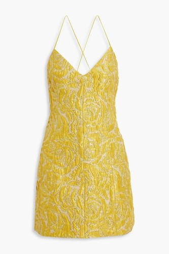 Alice + Olivia Yellow Tayla Structured Lantern Jacquard Mini Dress 12