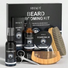 Men  s Beard Grooming Kit Beard Oil Balm Brush Comb Scissors Gift Set