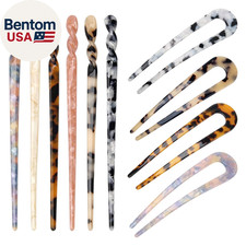 6 4P Acetate Hair Sticks Set, 2 Styles Tortoise Shell Hair Pins U-Shaped Straig