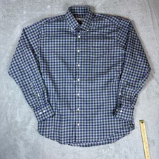 Peter Millar Shirt Mens L Gingham Check Button Down Blue Green Classic Fit