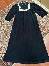 “SALE” Black Velvet Maxi Dress Lace Trim, size M, Bust 40, Waist 50, Pockets