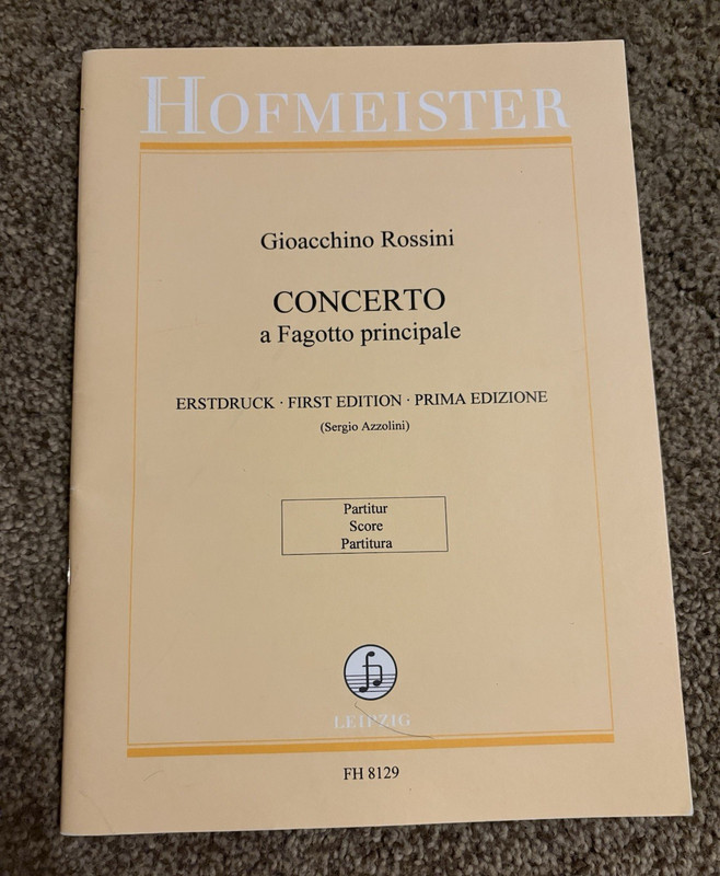 Hofmeister Rossini Concerto a Fagotto principale Bassoon Full Score FH 8129