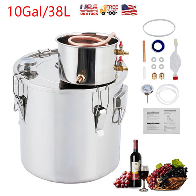 10 Gallon Alcohol Distiller Stainless Steel Distillery Kits With Thermometer