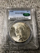 Pcgs 1928 Peace Dollar MS64 With A CAC And It’s Nice And White 