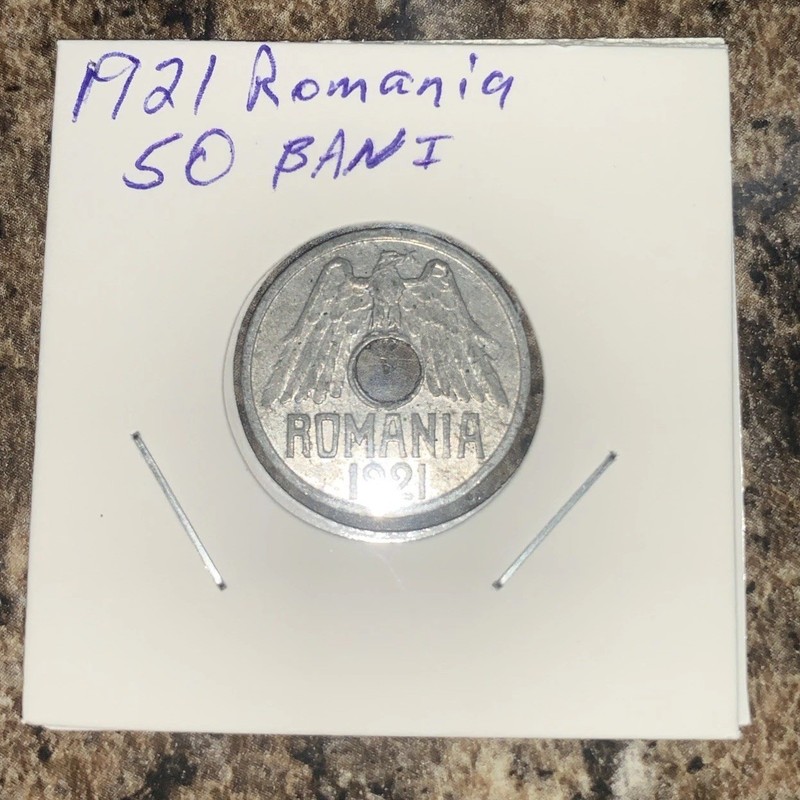 Romania 1921 Aluminum 50 Bani vintage coin. KM# 45