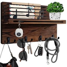 Key Holder Wall Mount with Shelf 4 Double Hooks for Dog Leash, Sunglasses, Bags