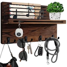 Key Holder Wall Mount with Shelf 4 Double Hooks for Dog Leash, Sunglasses, Bags