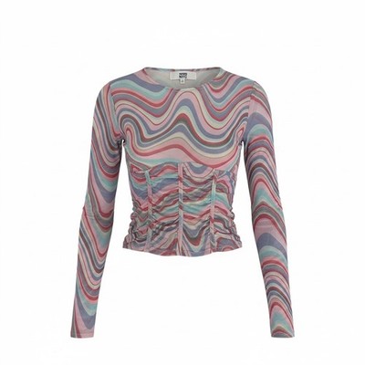 Madden NYC NWT Sheer Corset Ruched Crop Top Long Sleeve Mesh Y2K Festival Sz L