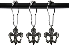 Set of 12 Fleur De Lis Shower Curtain Hooks French Lily Royal Heraldry Black 
