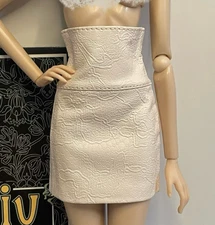 ElenPriv Ivory Lace-Embossed Faux Leather High-Waisted Miniskirt for FR NF