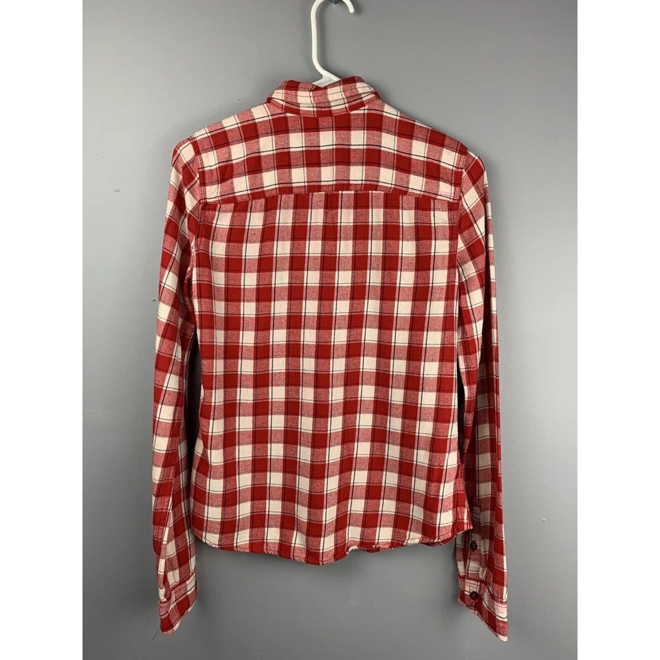 Camisa Hollister Mujer Pequeña Roja a Cuadros Botón Frontal Franela Campus Adolescente  Foto 2 de 4