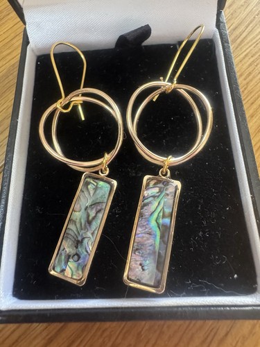 Gold Plated Pull Thru Earrings In A Sphere Shaped Design With Natural Abalone - Picture 2 of 2