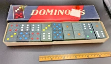 Japan Wood Double Six Dominoes Setof 27 Black White Color FJ Strauss NY NO. 57/4