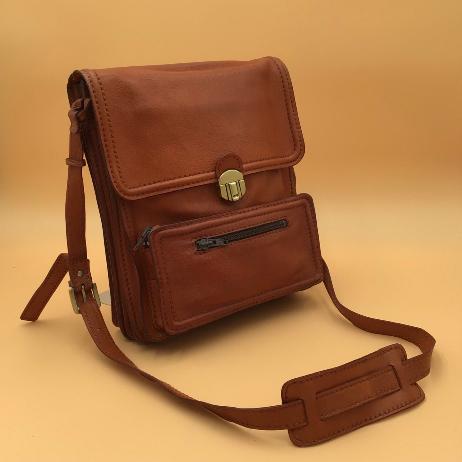 Borsa Tracolla Uomo Donna Cuoio marrone Vintage Anni 70 Marianelli Made in Italy