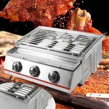 Commercial 3 Burner Gas LPG Grill Camping Smokeless BBQ Infrared Cooker Outdoor