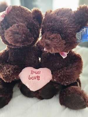 Applause Hug Me True Love Heart Bears 10   Plush Brown Pink With Tag