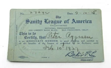 Prohibition Sanity League of America Membership Card 1927 Volstead Act Beer Wine