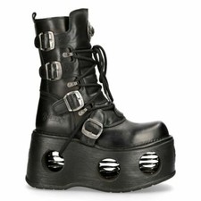New Rock Boots 373-S2 Unisex Metallic Black Leather Platform Goth Neptuno Space