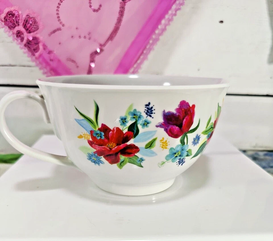 Mujer Pioneer Medición 2 Tazas Melamina Plástico Rojo Rosa Floral Foto 2 de 4