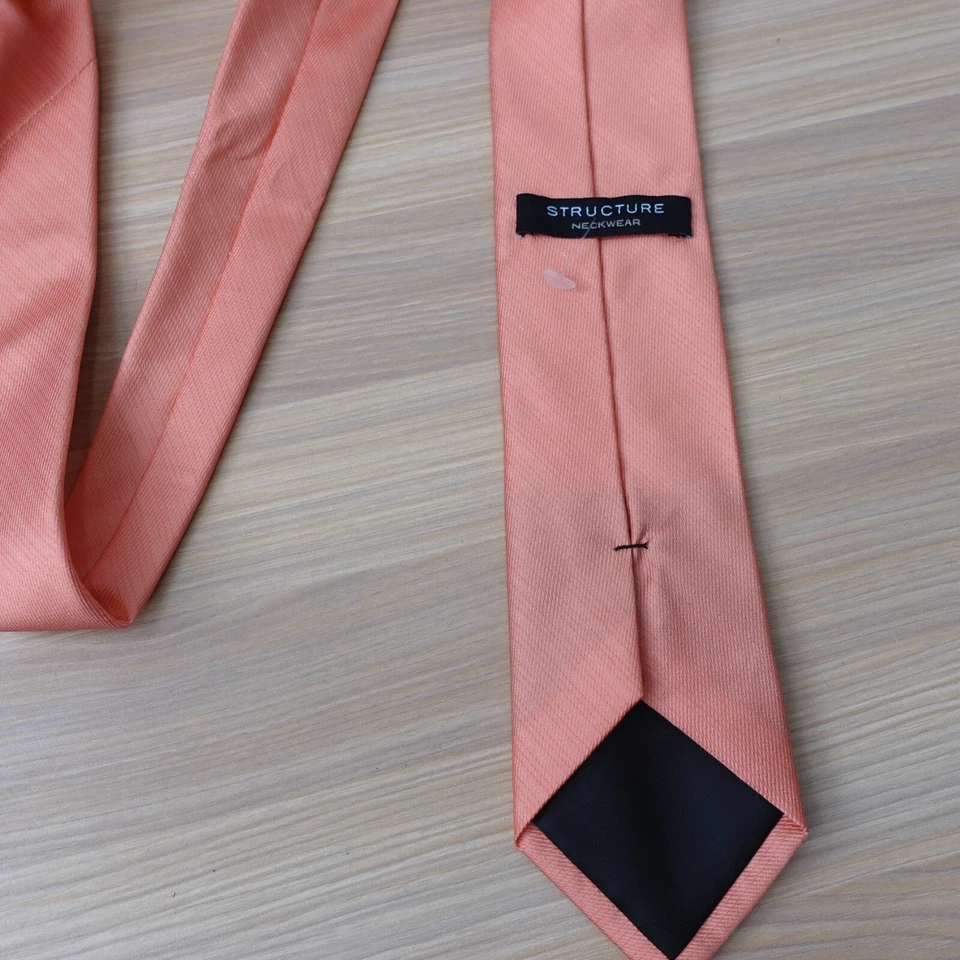Gravata masculina de tecido rosa pêssego gravata de casamento estrutura formal - Imagem 3 de 4