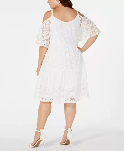 Robbie Bee White Lace Tiered Dress Plus Size 2X Flowy Shift Cottagecore Cute NEW - Picture 7 of 14