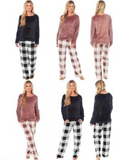 Ladies Soft Thermal Buffalo Check Pyjama Set Warm Cosy Fluffy Fleece Pjs Gift