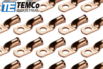 100 Lot 4 AWG 5/16'' Hole Ring Terminal Lug Bare Copper Uninsulated Gauge