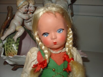 VINTAGE AUSTRIAN WEIN DOLL PLASTIC BLUE SLEEPER EYES BLONDE BRAID ETHNIC COSTUME