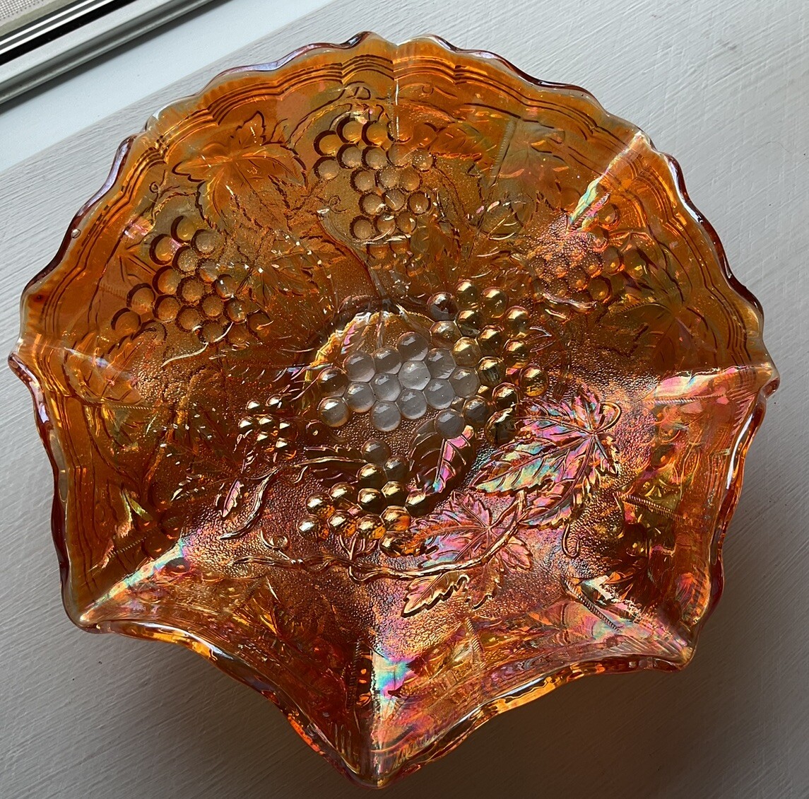 Imperial Grape Marigold Carnival Low Ruffled Bowl 8.5 inch