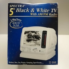 New Open Box 5 Inch Black & White Tv / Am & Fm Radio Ac/dc/12v Kitchen, Car