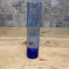 Libbey Blue Hand Blown Art Glass Cylindrical Bud Vase 7.5" Made in USA