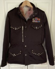 Jocelyn Multicolor Fox Fur Jacket, Size Small, Black Silver Studded Cinch Waist