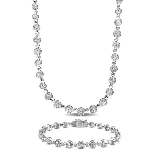 Amour Sterling Silver 1 CT TDW Diamond Tennis Necklace and Bracelet Set