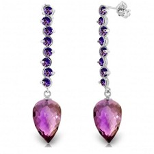 14K. SOLID GOLD EARRINGS WITH DROP BRIOLETTE AMETHYSTS (White Gold)