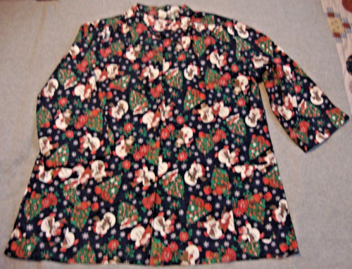 Vintage LADY LORI 2X JACKET SHIRT 3/4 Sleeve Smock Scrub Coat Christmas Cotton - Picture 1 of 11