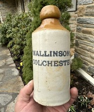 English Stoneware Ginger Beer Bottle Mallinsons Colchester England 2 Toned Nice