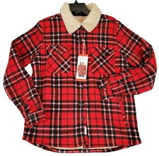 Soho Threads Red Plaid Fleece Shacket Sherpa Lined & Collar Womens Med Y2K 4 Pkt