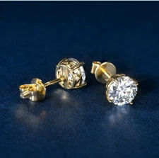 1.5 Ct Round Cut Lab Created diamond  Stud Earrings 10k Solid Yellow Gold screw