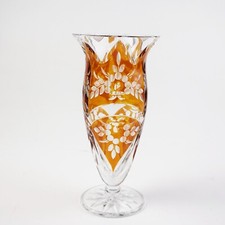 Antik Art Déco Glasvase Kristallglas Vase Bernstein Gelb Überfangglas
