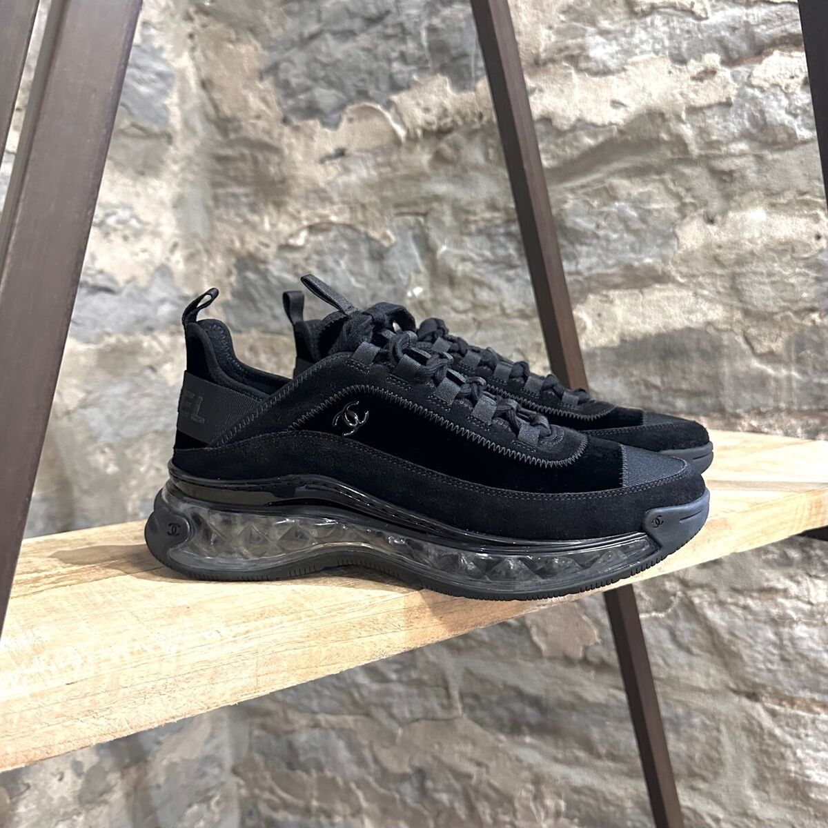 Chanel 2020 All Black Velvet Suede Mixed Fiber CC Logo Chanel 2020 All Black Velvet Suede Mixed Fiber CC Logo