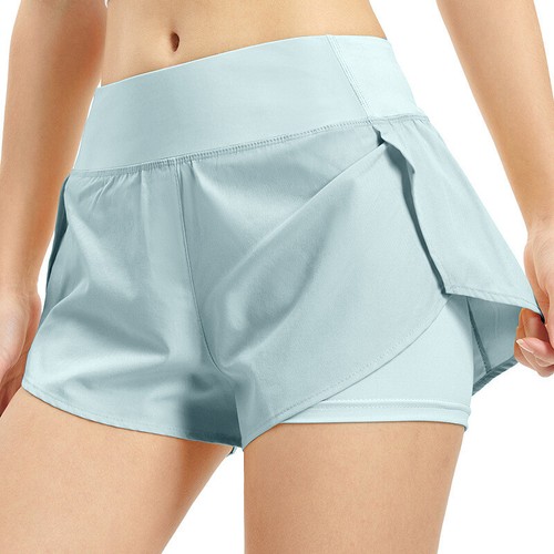 Damen schnelltrocknende Laufshorts 2 in 1 hoher Bund Tennis GYM Trainingsshorts - Bild 23 von 25