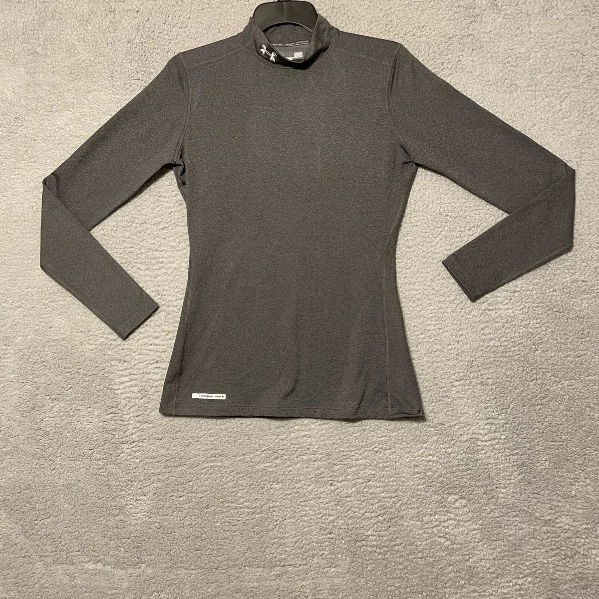 Under Armour Shirt Womens Large Fitted Gray Cold Gear Mock Neck Long Sleeve