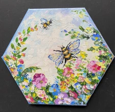 ORIGINAL OIL Painting "Bumblebees" heavy impasto 10"x8.5" by Olga Diduh.