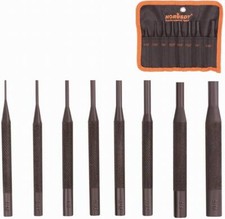 HORUSDY 8pc Forged Steel Roll Pin Punch Set Roll Bag Rifle Gunsmithing Jewelers