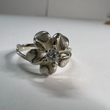 925 Sterling Silver Cubic Zirconia Plumeria Flower Ring 1.92g x Size 6.5