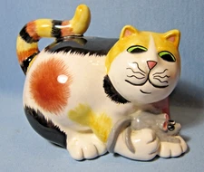 Retro Fritz & Floyd CALICO KITTY Cat & Mouse Still BANK ~ Rare Black & Yellow