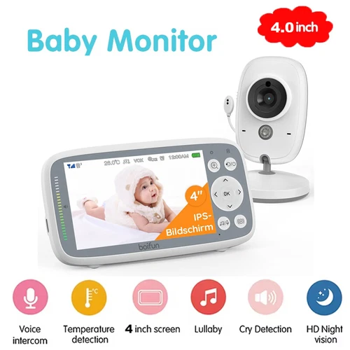 Boifun Babyphone mit Kamera 4 Zoll Video Baby Monitor mit VOX Modus Nachtsicht