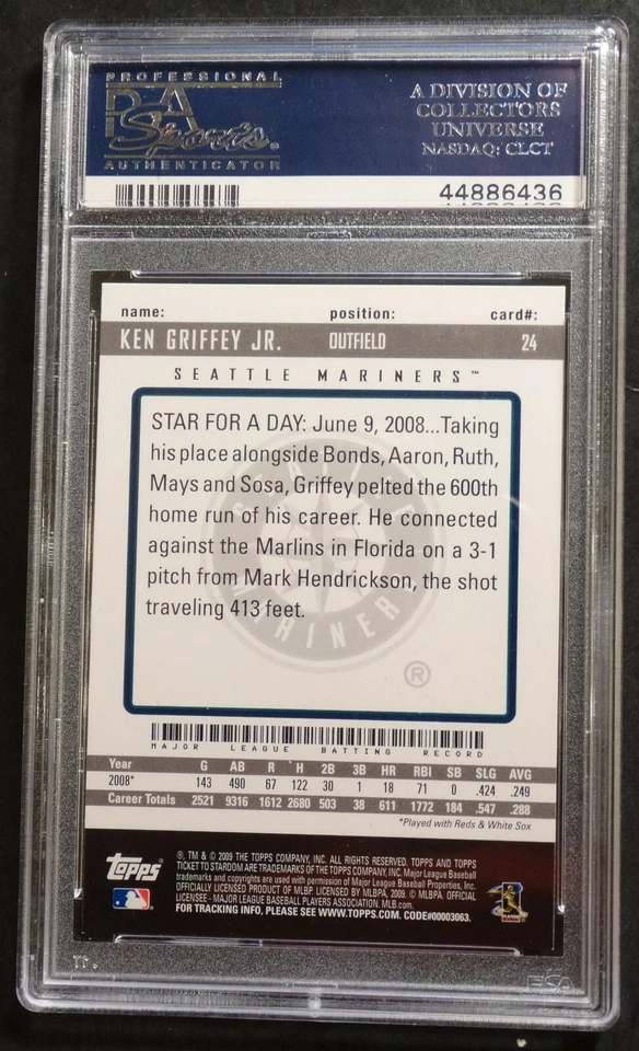 2009 KEN GRIFFEY JR. TOPPS TICKET TO STARDOM #24 MARINERS HOF POP 7 - Image 2 of 2